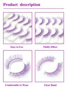 ENCHUW 7 Pairs Purple Colored Lashes Festival Color Lashes Strips Fluffy Long False Eyelashes Halloween Lashes Russian Strip Lashes With Color Wispy Faux Mink Lashes Colored Eye Lashes