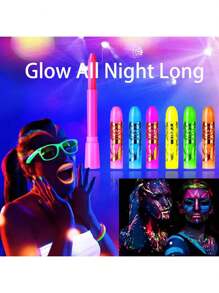 6支夜光蜡笔，色彩鲜艳，在紫外光下会发光，适用于人体和面部彩绘，新年/化妆舞会/节日/万圣节/迪斯科妆容；另附10支万圣节服装、节日艺术绘画用染发粉笔。 - 彩色 - 查看 13