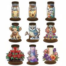 LaoJieYuan 2025 New Style Beautiful Floral Pattern 5D DIY Diamond Painting Candle Holder Ornaments, Desktop Tea Light Candle Holder, DIY Diamond Art Mini Candle Holder, Decorative Accessories, Christmas Gift, Cartoon Animal Design