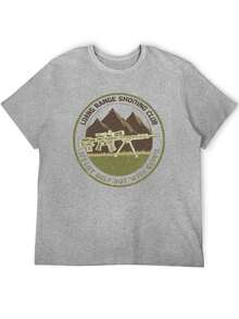 S~5XL Classic  Cotton Tee | Unisex American Size | 180gsm Fabric | Men's Vintage Military Sniper Graphic T-Shirt Funny Long Range Shooting Design Casual Wear Gift For Gun Enthusiasts Print | Beach & Casual Wear - 灰色 - 查看 4