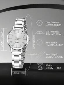 2PCS Silvery Alloy Strap Women's Watch Set Fashionable Elegant Simple Quartz Watch Bracelet Jewelry Set Perfect Gift For Her