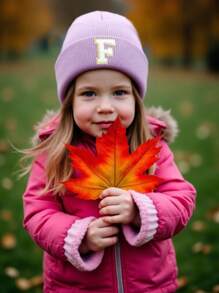1 Pieza Gorro de Punto para Niños con Patrón de 26 Letras, Gorro de Punto de unicolor, Sombreros para Niñas, Gorros Cálidos para Exteriores, Otoño/Invierno
