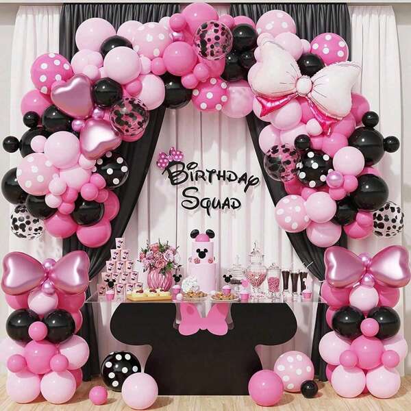 143pcs Pink Mouse Balloon Garland Arch Kit, Birthday Party Supplies