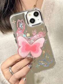 1 Dreamy Butterfly Phone Sliding Stand, Phone Case Adhesive Stand, TV Series Watching Wonder, High-End Retractable And Detachable Stand Compatible With IPhone, Android Phone, Gift For Birthday, Family, Friends Push-Pull Phone Grip Phone Holder Phone Accessories - Multicolor - View 5