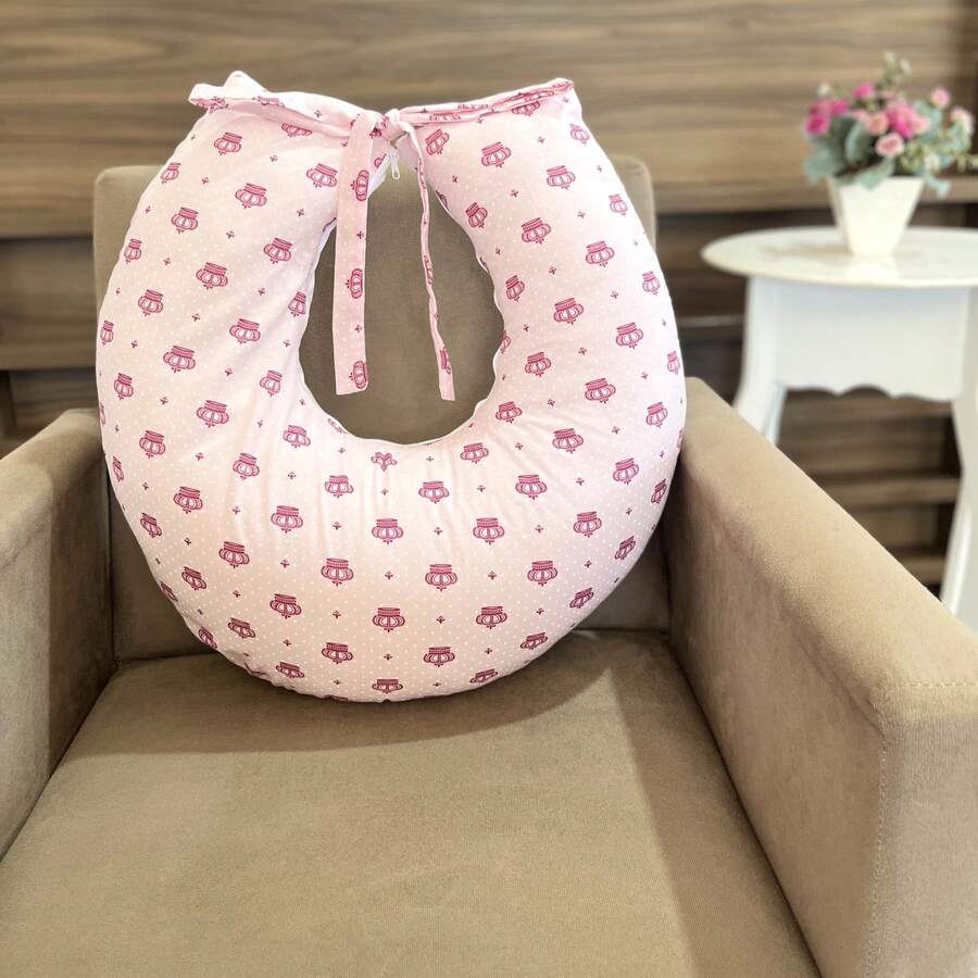 Laura Baby Nursing Pillow With Zippered Loop And Soft Removable Cover 100% Cotton - Pink Altar Boy - View 1