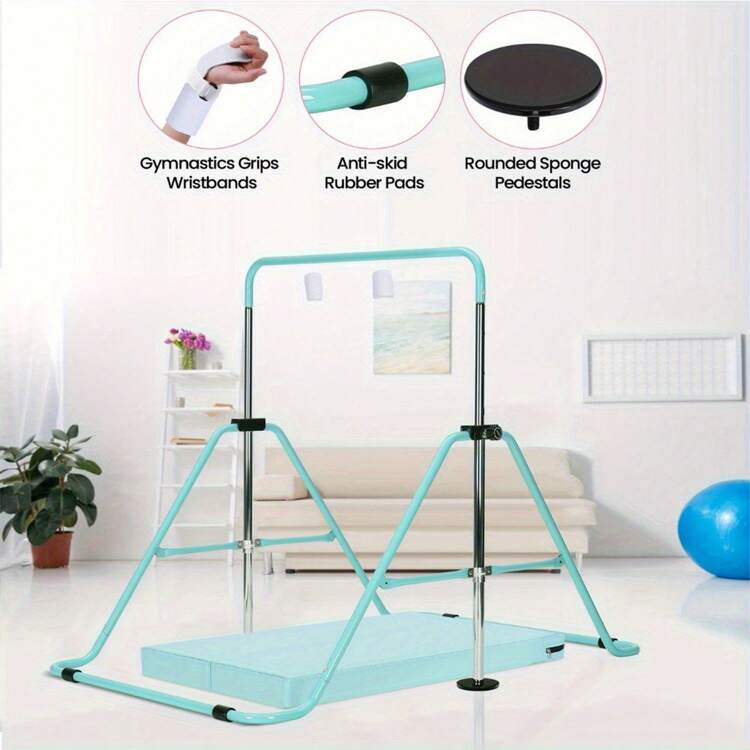 Shoze Gymnastics Bar Adjustable Gymnastics Bar Training Bar Gymnastics Equipment Gymnastics Bars For Home With Gymnastics Grips Wristbands Ground Nail Exercise Mat - Green with Mat - View 3