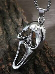 1pc Fashionable Personalized Halloween Screaming Skull Pendant Necklace, Suitable For Men To Wear On Any Occasion - Silver - View 2