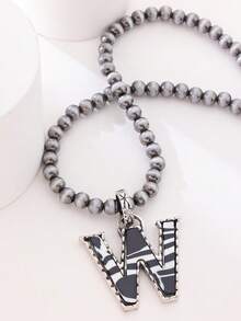 1pc Western Country Style Vintage Textured CCB Multicolor Leopard Print Black & White Plaid 26 Letter Minimalist Pendant Necklace, Sweater Chain