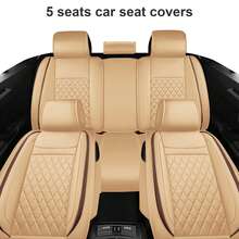 Universal Premium Leather Seat Covers For Car Full Set, Breathable Leather Automotive Front And Rear Seat Covers & Headrest For Comfortable Driving, Fits Most Of Cars(Beige With Coffee Line) - Beige with Coffee Line - 查看 1