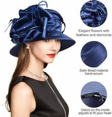 2025 Bucket Hats Women Ladies Girls, Organza Derby Fascinator Hat Tea Party Bridal Church, Hats - A-4585深藍色 - 查看 6
