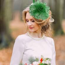 Ibeauti Fascinator Hats With Screentouch Lace Gloves Set Women Tea Party Cocktail Wedding Derby Headwear Short Gloves - 02 綠色 - 查看 5