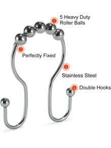 12pcs Stainless Steel Black Shower Curtain Hooks, Rust-Proof Curtain Rings, Smooth And Anti-Drop Double Curtain Rings. Electroplated To Prevent Rust And Corrosion, Suitable For Bathroom Environment. - Multicolor - View 7
