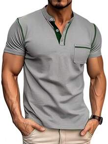 Henley Shirts Slim Fit Button T-Shirthalloween - 淺灰色 - 查看 1
