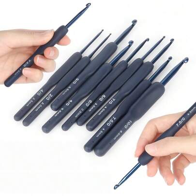 Fato de Crochê de Alumínio com Cabo Macio Azul-Marinho 9 Peças Kit de Ferramentas de Costura de Malha Bricolage