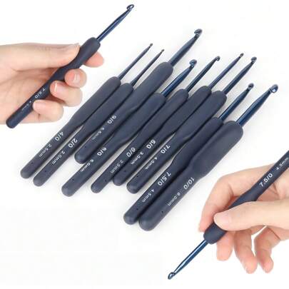Fato de Crochê de Alumínio com Cabo Macio Azul-Marinho 9 Peças Kit de Ferramentas de Costura de Malha Bricolage