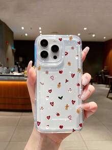 Christmas Gingerbread Man Red Heart Print Phone Protective Case, Snowman Snowflake Santa Claus Candy Cane Graphic Print Transparent Phone Case, Airbag Cushion Full Coverage Shock-Proof Anti-Fall TPU Soft Case, Compatible With IPhone & Galaxy Phones