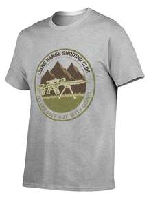 S~5XL Classic  Cotton Tee | Unisex American Size | 180gsm Fabric | Men's Vintage Military Sniper Graphic T-Shirt Funny Long Range Shooting Design Casual Wear Gift For Gun Enthusiasts Print | Beach & Casual Wear - 灰色 - 查看 2
