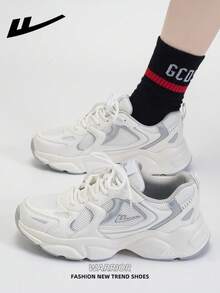 1 双 WARRIOR 女式海军蓝厚底厚底运动鞋，系带软底休闲鞋，低帮户外平底鞋，夏季一脚蹬通勤鞋，圆头低跟防滑纯色优雅徒步适合学生毕业照平底鞋，女式低帮皮革运动滑板鞋 - WBN(JS)-0578白銀色 - 查看 8