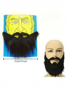 1/2pcs Street Style Spandex Long Fake Beard And Mustache Set, U Shape Artificial Facial Hair For Men, Christmas Party Festival Costume Accessory,Funny Costume Party Male Man Halloween Beard Easter Party Cosplay Facial Supplies Disguise Game Black Mustache,Party Beard Photo Props, Christmas Party Supplies