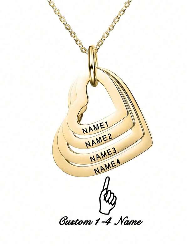 1Pc Personalized Gold Stainless Steel Customized Engraving 1-4 Name Multi-Layered Heart Pendant Women's Necklace Holiday Anniversary Christmas Gifts/Valentine's Day Gifts/Mother's Day Gift Fashion, Autumn Fashion, Casual, Retro, Old Style, Simple, Simple Customization, Personalized, Unique Gift, Girlfriend, Mom, Ideal Gift, Anniversary, Birthday, Daily Wear, Prom, Mother's Day, Valentine's Day, Graduation Ceremony, Wedding,Jewelry & Watches,Chic Autumn, Utilitarian Chic, Delicate Romance, Look Glamour