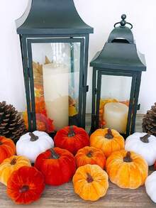 8 peças - Decoração de abóbora com tecido de espuma de veludo sintético, abóboras para decoração de outono, casa de fazenda, colheita de ação de graças, decoração, pequenas abóboras decorativas rústicas de colheita, abóboras de tecido de veludo, abóboras de espuma em ferrugem, laranja e branco para casa de fazenda, outono, casamento, peça central de mesa de ação de graças, decoração de lareira (cor aleatória)