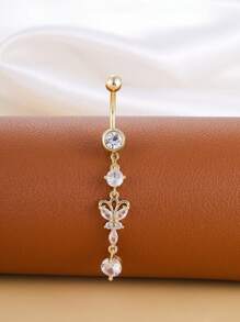 6pcs Gold Butterfly Chain Belly Button Ring Set, Stainless Steel Piercing Jewelry Pendant For Daily Wear