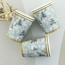 圣诞绿色圣诞树和雪花圣诞主题派对餐具套装，包括 9 英寸、7 英寸纸盘、甜点盘、纸杯 - 彩色 - 查看 2