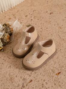 女童可爱镂空平底鞋，春秋款 - 卡其色 - 查看 3