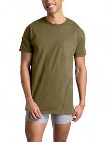 Mens Pocket Tee Undershirts, Wicking &, Short Sleeve Pocket-Shirts, Breathable Comfort - 多種大地色系 - 6 件裝 - 口袋裝 - 查看 4