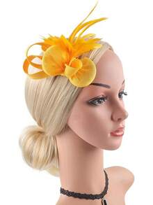 Fascinators Hats Women,Tea Party Fascinator Hair Clip With Feathers Wedding,Derby Hats Headbands - Ha9582-黃色 - 查看 3