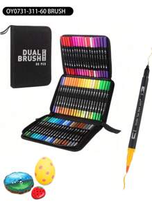 60 Colors Dual Brush Markers Pens, Blending Permanent Art Brush Markers Pens For Kids Adult Coloring Hand Lettering, Dual Tip (Brush And Fine Point) Drawing Markers For Note Taking Journal Classroom