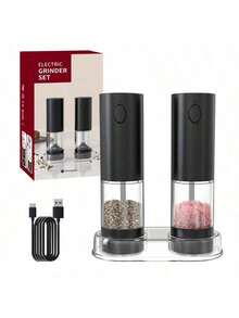 2pcs/Set Electric Salt And Pepper Grinder Set, USB Rechargeable With Warm LED Light, Adjustable Coarseness, Large Capacity Automatic Salt And Pepper Mill For Kitchen, Dining Room, Outdoor Use - Multicolor - View 10