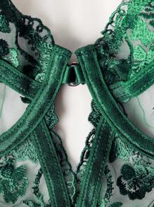 Women's Sexy Embroidered Teddy Lingerie Set - Dark Green - View 6
