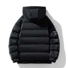 Men Winter Coats Thickened Loose Hooded Down Cotton Jacket For Men And Women, Windproof And Warm Winter New Style Cotton Clothing - 黑色 - 查看 2