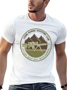 S~5XL Classic  Cotton Tee | Unisex American Size | 180gsm Fabric | Men's Vintage Military Sniper Graphic T-Shirt Funny Long Range Shooting Design Casual Wear Gift For Gun Enthusiasts Print | Beach & Casual Wear - 白色 - 查看 5