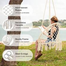 Outdoor Macrame Swing Chair Hammock Chair Hand Woven Rope Swing Y- Stop Hammock Chair For Home Bedroom Patio Deck Garden Indoor Ins Style Fringed Hanging Chair. Home Indoor Woven Hanging Basket. Nordic Style Balcony Rattan Chair. Slouchy Rocking Chair - Multicolor - View 11