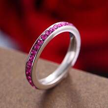 1pc Luxury Birthstone Eternity Band Stainless Steel Stackable Ring For Women, 12 Colors Available, High-Quality Jewelry, Ideal For Valentine's Day, Engagement, Anniversary, Birthday Gift - Silver - View 6