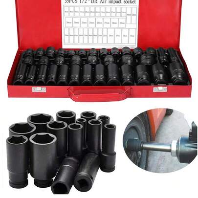 40 Piece Heavy Duty Car Truck Deep Impact Socket Set 1/2" Drive 8- 32mm Metric