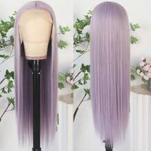 13X6 Platinum White Synthetic Lace Front Wigs 28 Inch Pre Plucked Long Straight Hair Wigs Glueless White Wigs Heat Resistant Fiber Hair Natural Halloween Wigs Platinum Blonde Lace Front Wigs For Women For Daily Christmas Party Cosplay Use - Light Purple - 查看 7