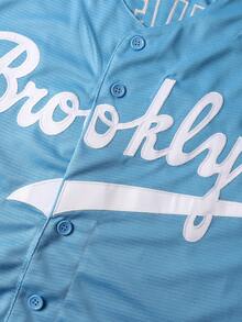 Men's #32 Blue Brooklyn Baseball Jersey - Blue And White Contrast Crew Neck With Alphanumeric Embroidery, Comfortable Athletic Fit With Breathable Mesh Fabric, Suitable For Both Sports And Everyday Wear - 藍色 - 查看 4