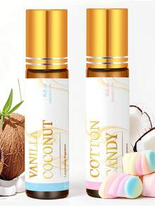 EMBRACEX. 2pcs 10ml Vanilla Coconut Fragrance Oils, Cotton Candy Essential Oils Roller, Women Candle Gifts, Diffuser Gifts, Suitable For Daily Use, Vanilla Coconut Oil, Marshmallow Long-Lasting Diffused Essential Oil Gift Sets