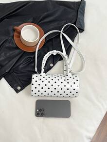 手提波点包2024新款高端撞色圆筒包辣妈百搭时尚通勤手提包爱心吊坠送女友礼物首选