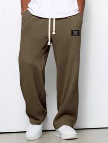 Men's Spring And Autumn  Loose Hanging Straight Leg Sweatpants, Wide Leg Sports Casual Pants - Kaki sẫm màu - Xem 3