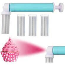 مسدس رش هوائي يدوي لتزيين الكيك، أدوات تزيين الكيك بالرش DIY، طلمبة رش الكيك، طقم مسدس رش للمطبخ لتزيين الكب كيك والبسكويت والحلويات (وردي)