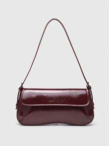 新款跨境西班牙风女士翻盖单肩包，通勤时尚百搭简约腋下手提包，人造革（不含礼品袋） - 酒紅色 - 查看 3