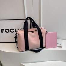 NingJia 簡約瑜珈收納袋休閒旅行袋，學生行李袋，夏季戶外健身運動袋 - 粉色 - 查看 3