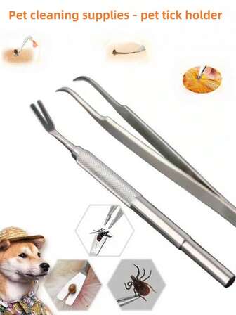 1PC Stainless Steel Tick Holder, Household Pet Dog Lice Holder, Flea Lice Holder, Fork And Forceps Set, Insect Removal Fork, Lice Removal Dog Pet Supplies, Pet Plastic Flea Tools, Cleaning And Shaving Machine Wholesale, Tick Set For Cats