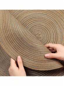 6片圆形编织厨房桌垫，可水洗。适合家庭聚会和婚礼派对（咖啡色） - 咖啡棕 - 查看 4