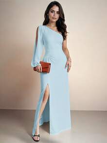 Women Long Dresses - Blue and White - View 3