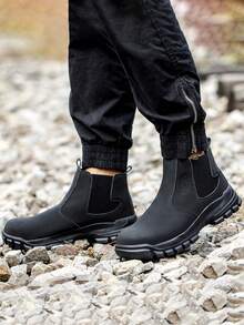 Men's Steel-Toe Work Boots, Anti-Smash Anti-Puncture, Slip-On Design For Easy On & Off, Light Footwear For Workshop, Warehouse, Construction - Black - View 5